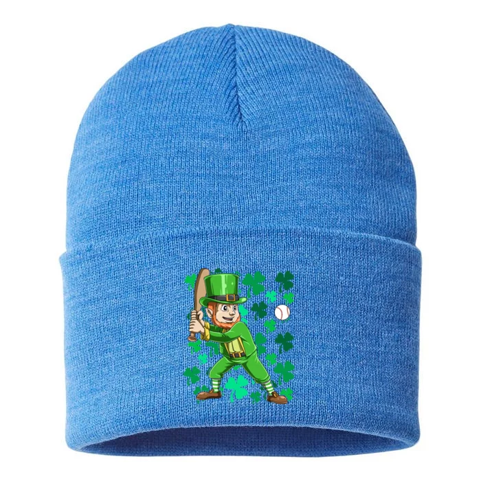 Baseball Irish Leprechaun Playing Baseball St Patrick's Day Gift Sustainable Knit Beanie