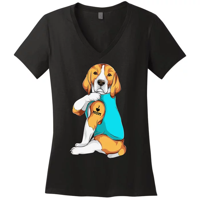 Beagle I Love Mom Apparel Dog Mom Gifts Wo Women's V-Neck T-Shirt