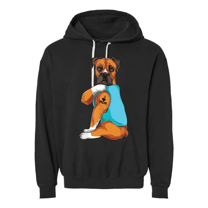 Boxer I Love Mom Tattoo Apparel Dog Mom Gifts Womens Garment-Dyed Fleece Hoodie