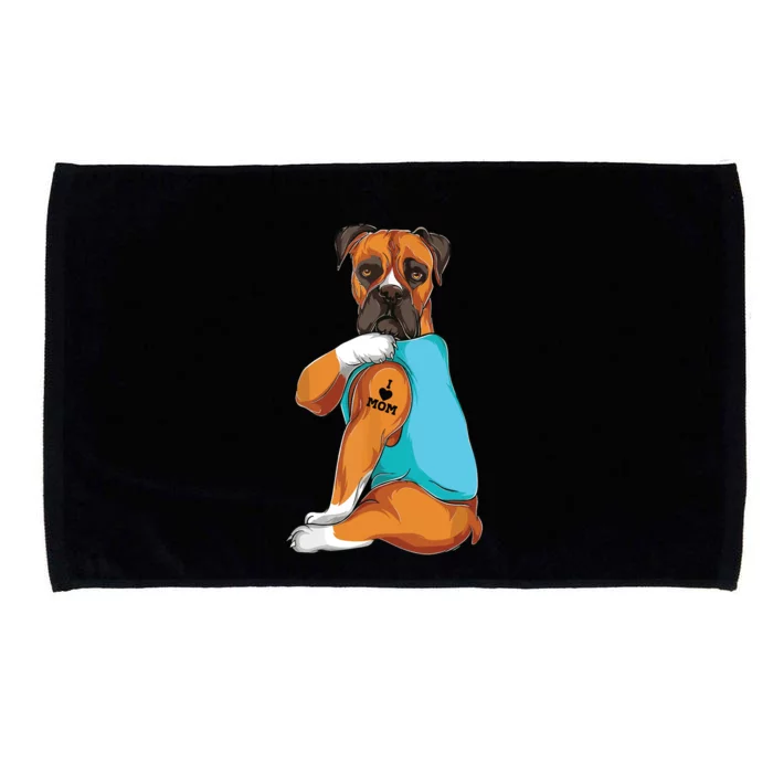 Boxer I Love Mom Tattoo Apparel Dog Mom Gifts Womens Microfiber Hand Towel