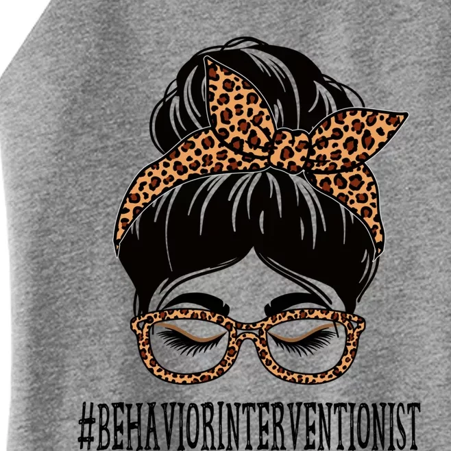 Behavior Interventionist Leopard Messy Bun Back To School Cute Gift Women’s Perfect Tri Rocker Tank