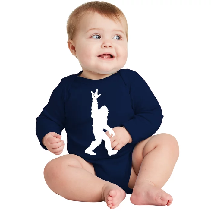 Bigfoot I Love You Hand Sign Language For Sasquatch Hunters Baby Long Sleeve Bodysuit