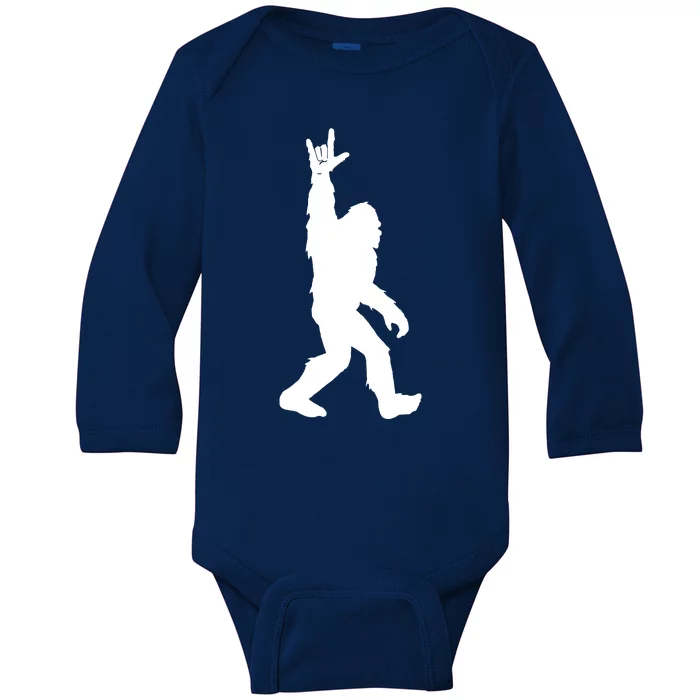 Bigfoot I Love You Hand Sign Language For Sasquatch Hunters Baby Long Sleeve Bodysuit