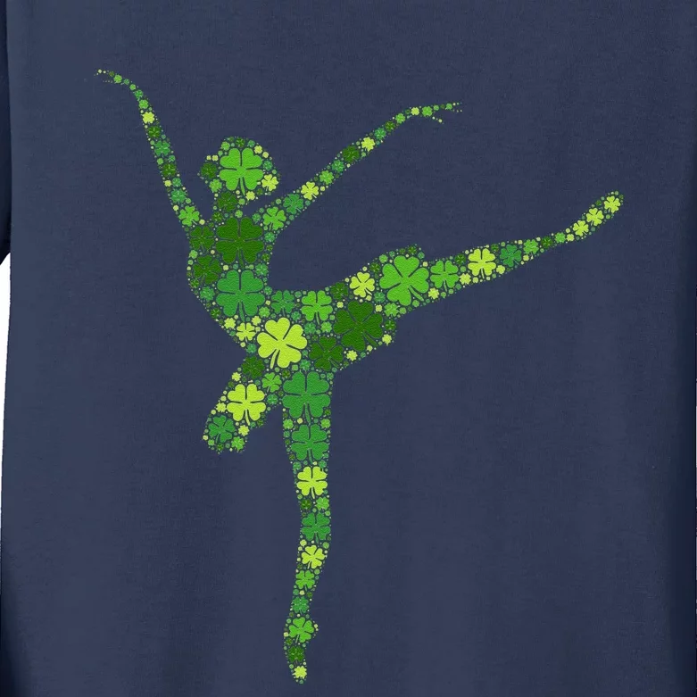 Ballet Irish Lucky Green Shamrock Clover St Patricks Day Kids Long Sleeve Shirt