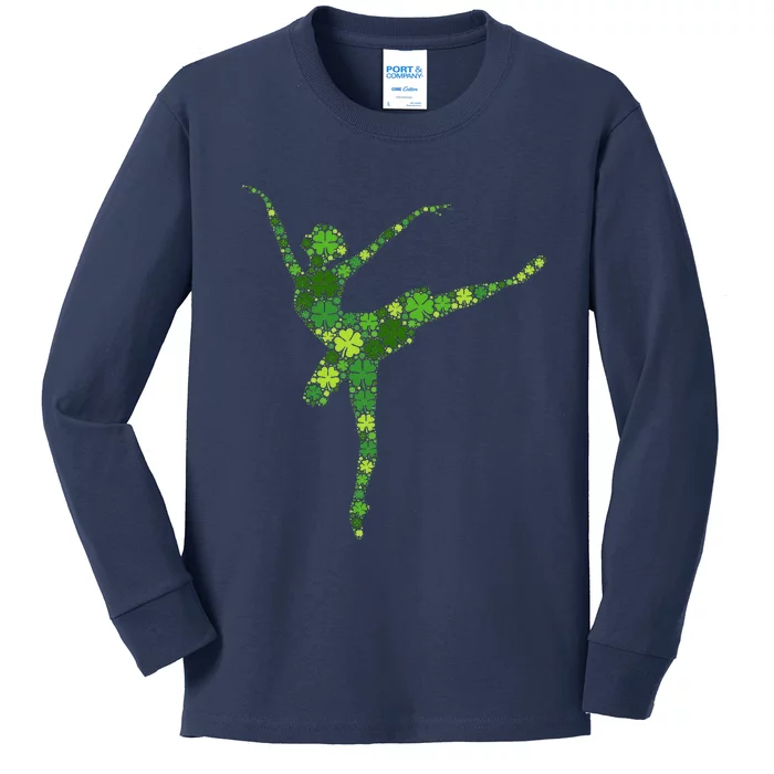 Ballet Irish Lucky Green Shamrock Clover St Patricks Day Kids Long Sleeve Shirt