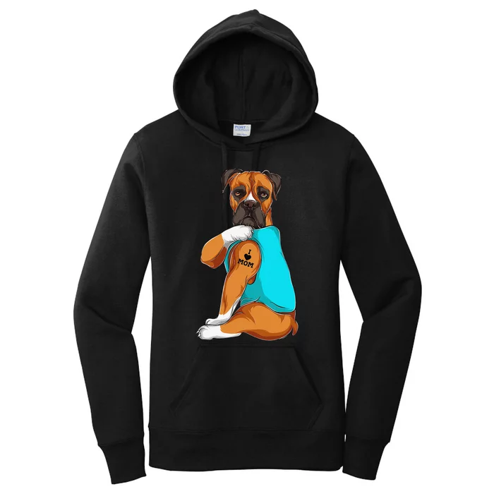 Boxer I Love Mom Tattoo Apparel Dog Mom Gifts Women's Pullover Hoodie