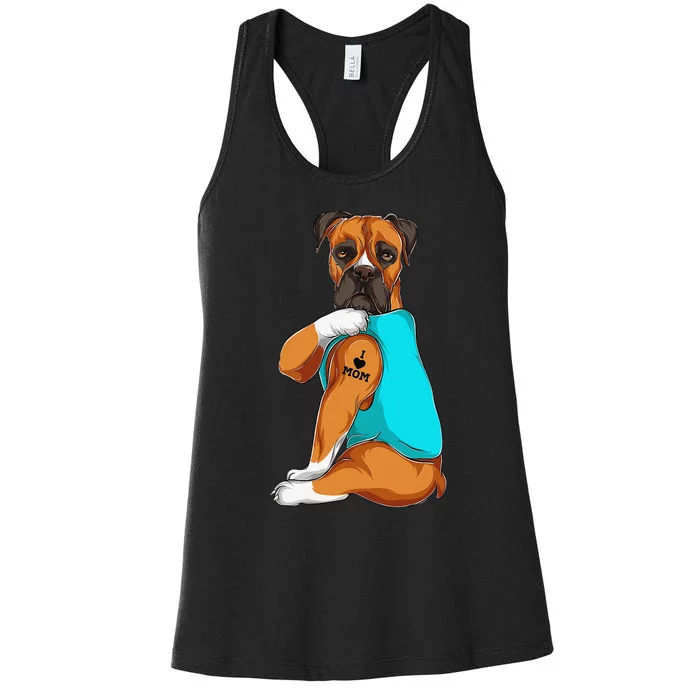 Boxer I Love Mom Tattoo Apparel Dog Mom Gifts Women's Racerback Tank