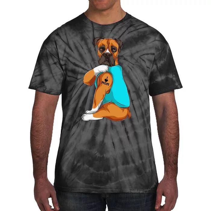 Boxer I Love Mom Tattoo Apparel Dog Mom Gifts Tie-Dye T-Shirt