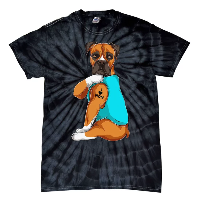 Boxer I Love Mom Tattoo Apparel Dog Mom Gifts Tie-Dye T-Shirt