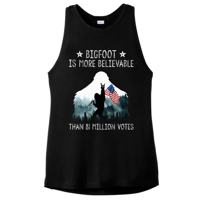 Bigfoot is More Believable Than 81 Million Votes USA Flag Ladies Tri-Blend Wicking Tank