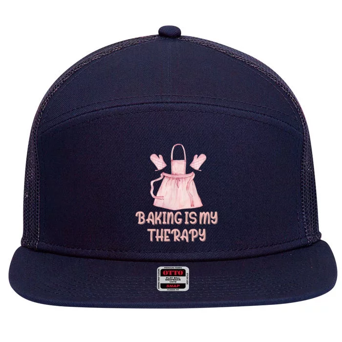 Baking Is My Therapy Gift 7 Panel Mesh Trucker Snapback Hat