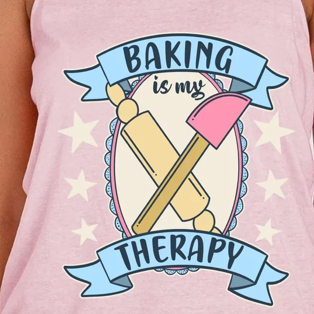 Baking Is My Therapy Gift Cute Baker Gift Women's Knotted Racerback Tank