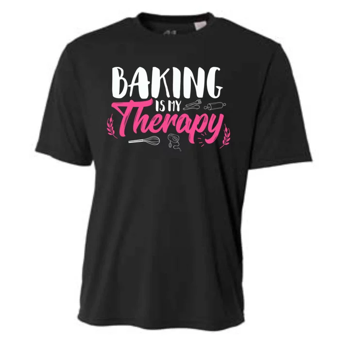 Baking Is My Therapy Gift Cupcake Bakers Pastry Chefs Gift Cooling Performance Crew T-Shirt