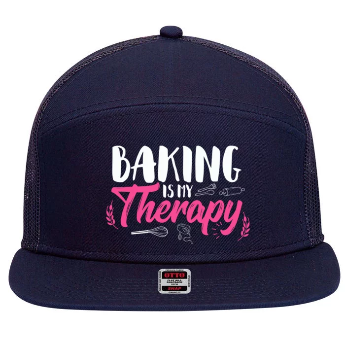 Baking Is My Therapy Gift Cupcake Bakers Pastry Chefs Gift 7 Panel Mesh Trucker Snapback Hat