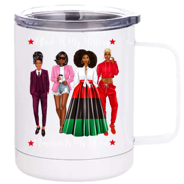 Black Is My History Strong Black Figures Blm Dress Gift Front & Back 12oz Stainless Steel Tumbler Cup