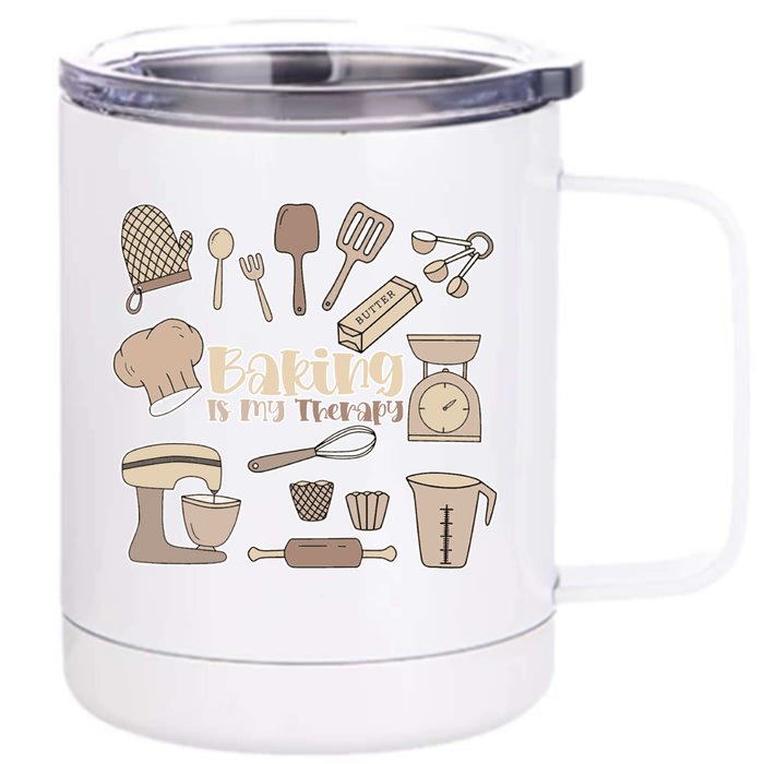 Baking Is My Therapy Great Gift Funny Baker Cook Chef Pastry Cake Gift Front & Back 12oz Stainless Steel Tumbler Cup