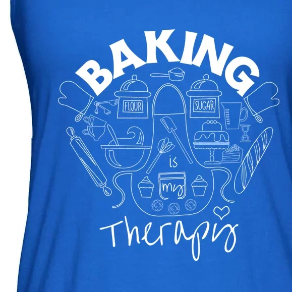 Baking Is My Therapy Apron Gloves Scoop Cup Cake Bakeaholic Cool Gift Ladies Essential Flowy Tank