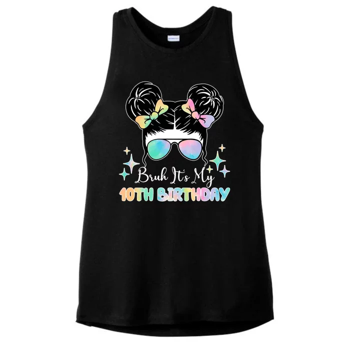 Bruh Its My 10th Birthday Colorful Hair Bun Ladies Tri-Blend Wicking Tank