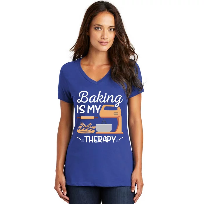 Baking Is My Therapy Design Of Electric Mixer And Rolling Pin Gift Women's V-Neck T-Shirt