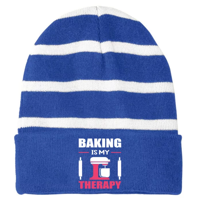 Baking Is My Therapy! Kitchen Baker Passion Great Gift Striped Beanie with Solid Band