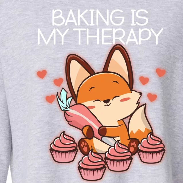 Baking Is My Therapy Fox Oven Baker Kawaii Anime Ga Otaku Gift Cropped Pullover Crew