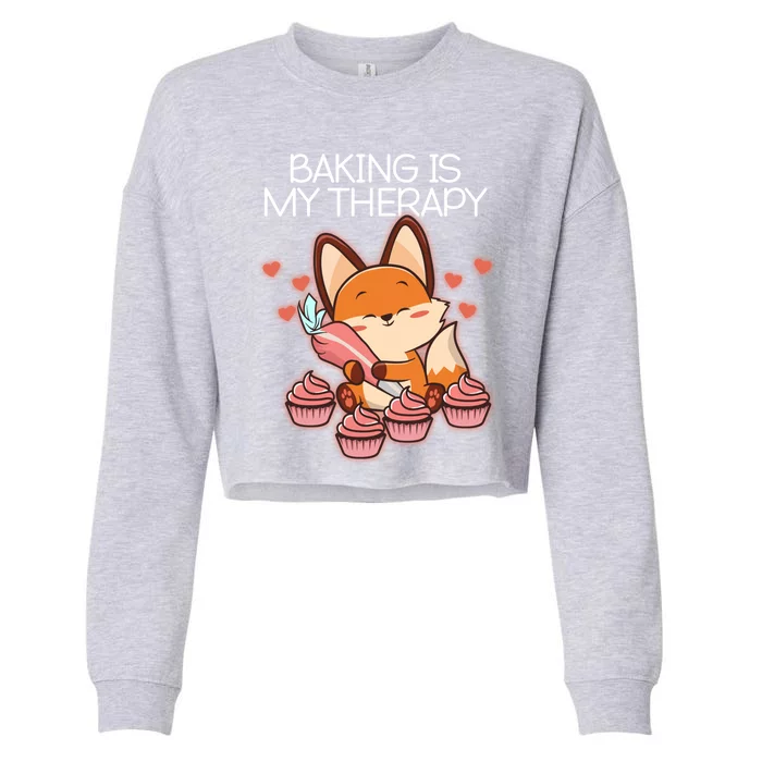 Baking Is My Therapy Fox Oven Baker Kawaii Anime Ga Otaku Gift Cropped Pullover Crew