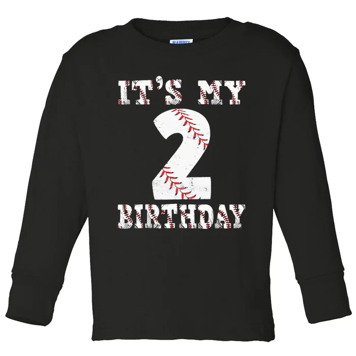 Baseball It's My 2nd Birthday Two Year Old Second Birthday Toddler Long Sleeve Shirt