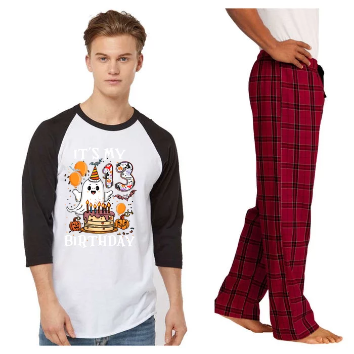 Boo ItS My 13th Birthday Halloween Ghost 13 Years Old Bday Gift Raglan Sleeve Pajama Set