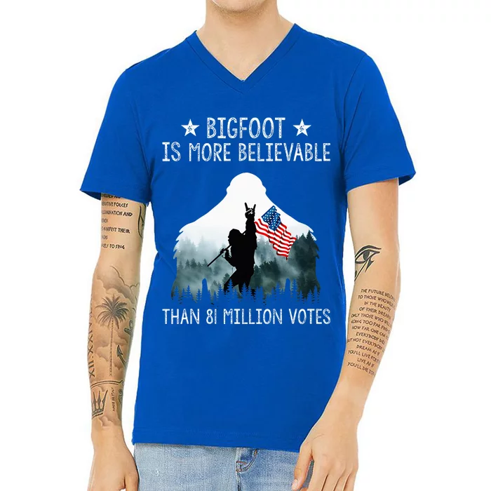 Bigfoot is More Believable Than 81 Million Votes USA Flag V-Neck T-Shirt