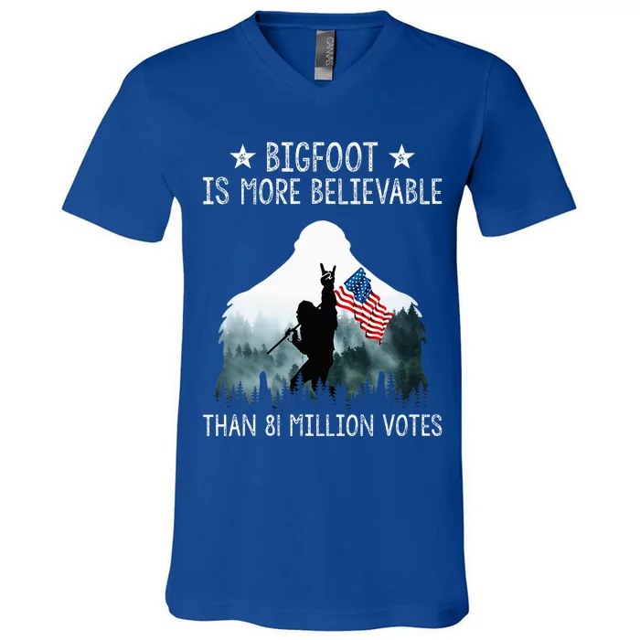 Bigfoot is More Believable Than 81 Million Votes USA Flag V-Neck T-Shirt