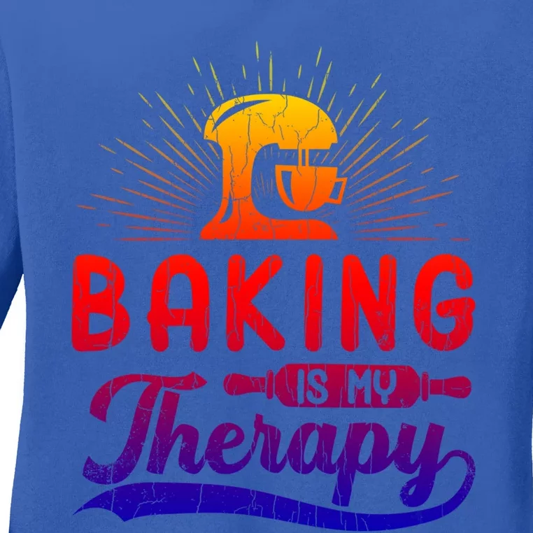 Baking Is My Therapy Funny Baker Cookie Bake Lover Graphic Gift Ladies Long Sleeve Shirt