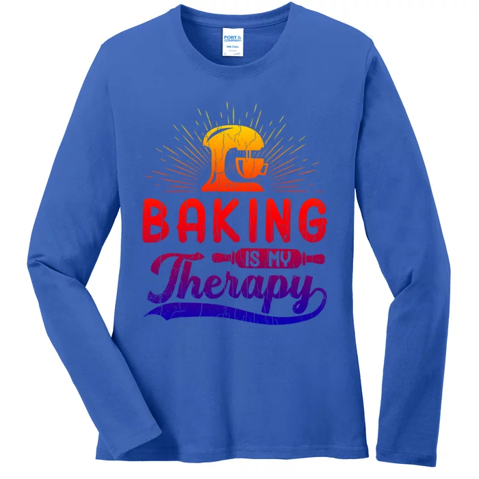 Baking Is My Therapy Funny Baker Cookie Bake Lover Graphic Gift Ladies Long Sleeve Shirt