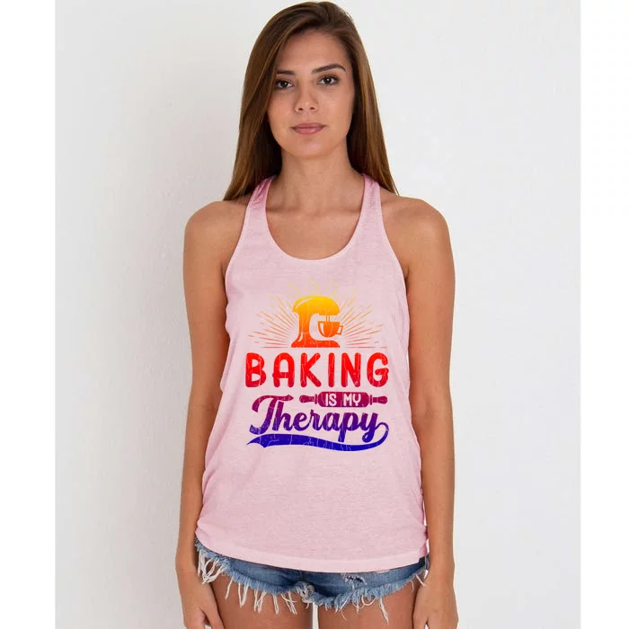 Baking Is My Therapy Funny Baker Cookie Bake Lover Graphic Gift Women's Knotted Racerback Tank