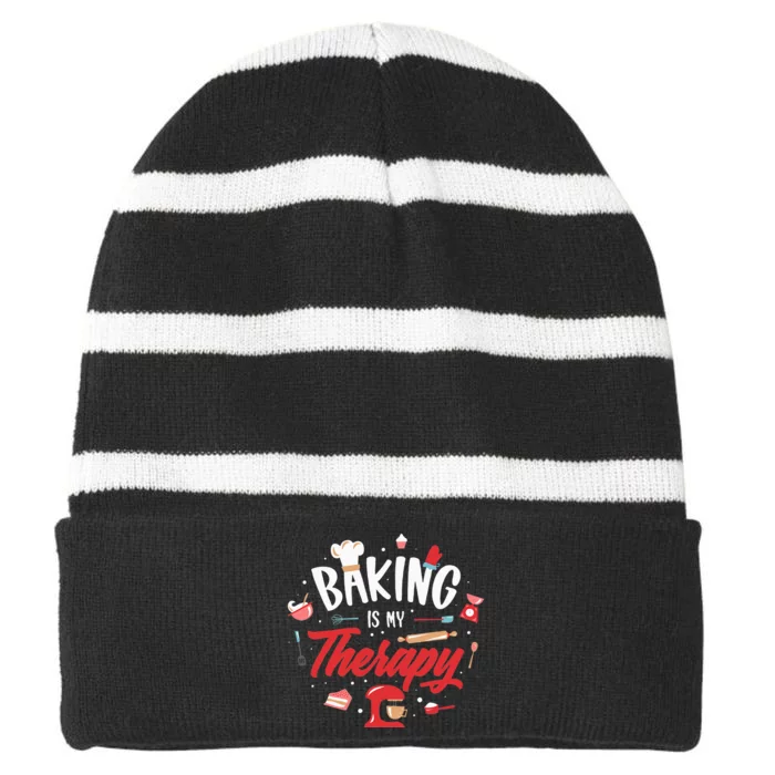 Baking Is My Therapy Striped Beanie with Solid Band