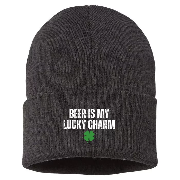 Beer Is My Lucky Charm Funny St Patricks Day Sustainable Knit Beanie