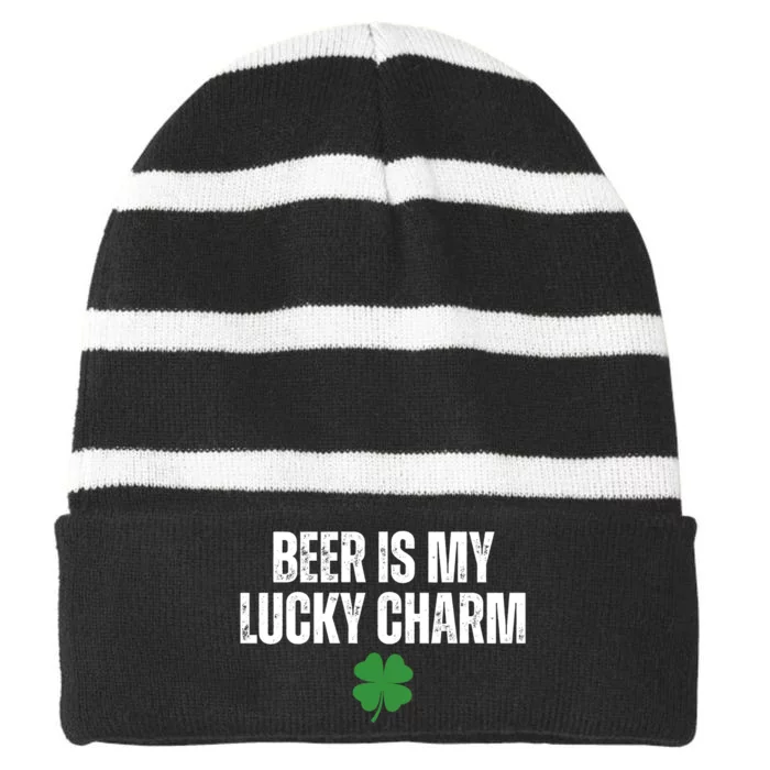 Beer Is My Lucky Charm Funny St Patricks Day Striped Beanie with Solid Band