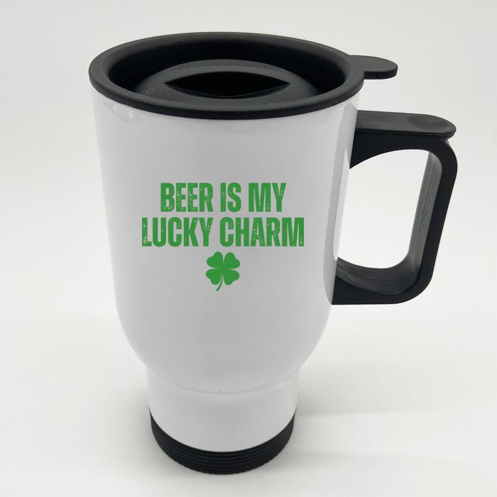 Beer Is My Lucky Charm Funny St Patricks Day Front & Back Stainless Steel Travel Mug