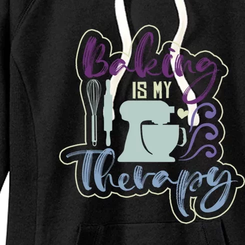 Baking Is My Therapy Funny Baker Patisserie Lover Clothing Cute Gift Women's Fleece Hoodie