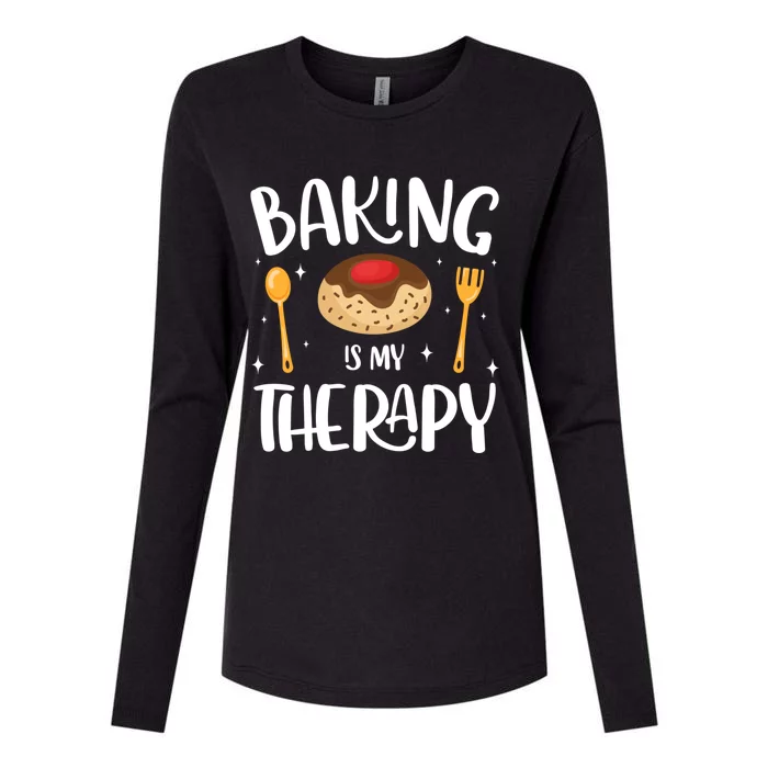 Baking Is My Therapy Funny Baker Gift Womens Cotton Relaxed Long Sleeve T-Shirt