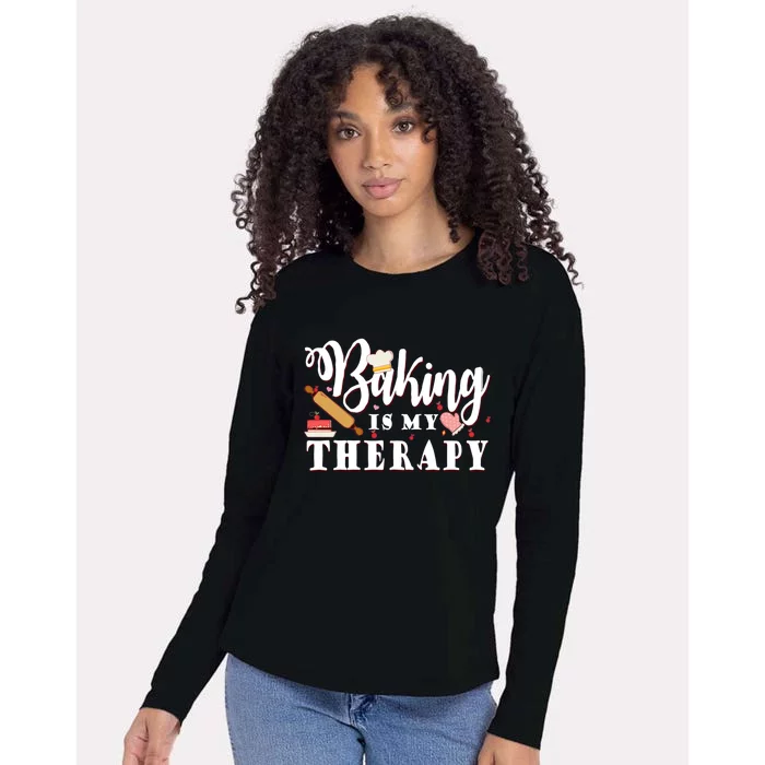 Baking Is My Therapy Funny Cake Bakers Pastry Chef Cupcakes Gift Womens Cotton Relaxed Long Sleeve T-Shirt