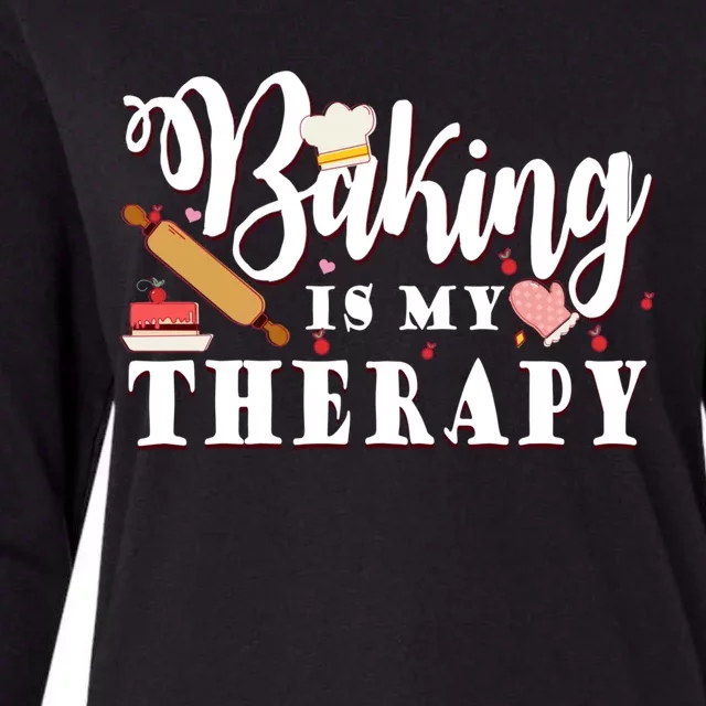 Baking Is My Therapy Funny Cake Bakers Pastry Chef Cupcakes Gift Womens Cotton Relaxed Long Sleeve T-Shirt