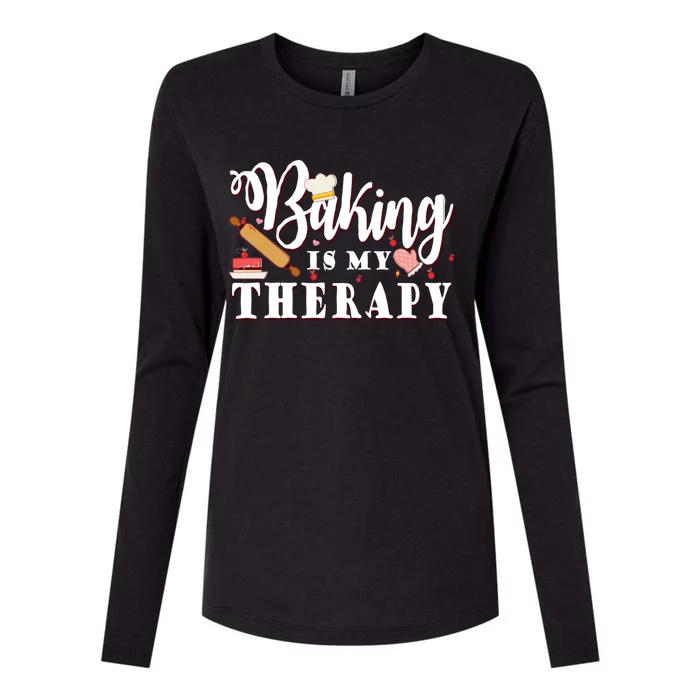 Baking Is My Therapy Funny Cake Bakers Pastry Chef Cupcakes Gift Womens Cotton Relaxed Long Sleeve T-Shirt