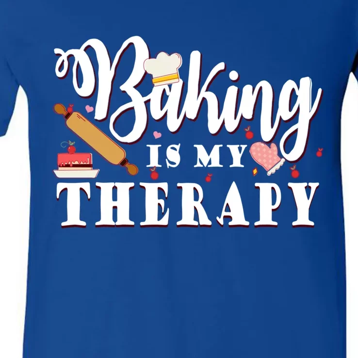 Baking Is My Therapy Funny Cake Bakers Pastry Chef Cupcakes Gift V-Neck T-Shirt