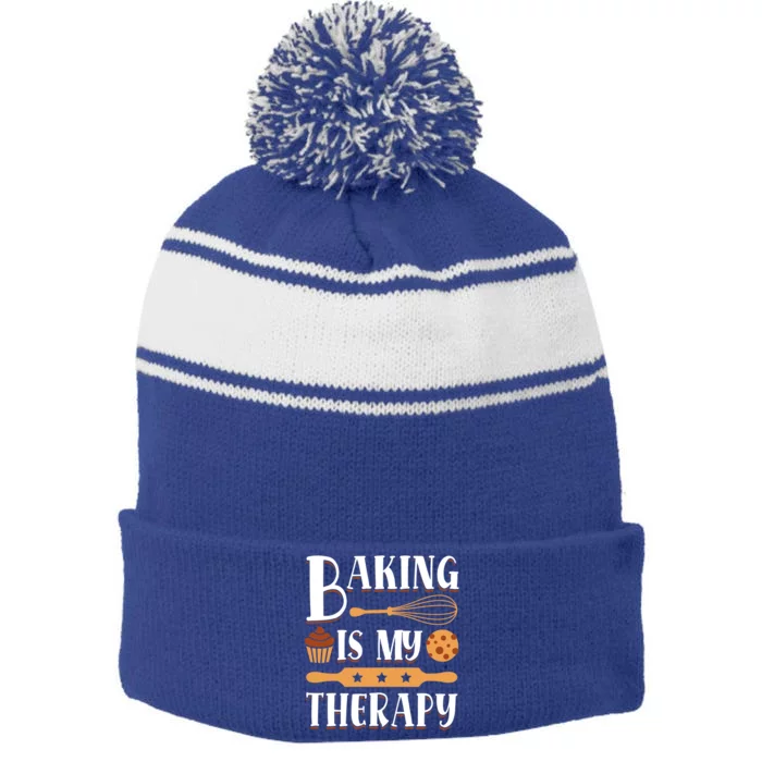 Baking Is My Therapy Baking Lover Quote Funny Baker Cookie Gift Stripe Pom Pom Beanie