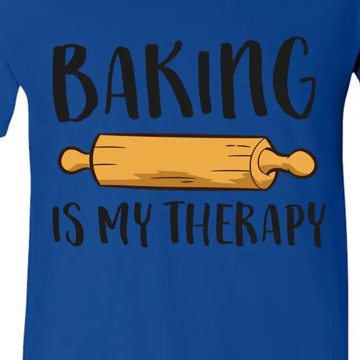 Baking Is My Therapy Funny Cookie Baking Baker Gift V-Neck T-Shirt