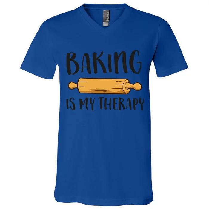 Baking Is My Therapy Funny Cookie Baking Baker Gift V-Neck T-Shirt