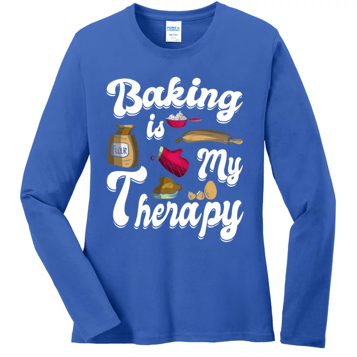 Baking Is My Therapy Baking Lover Quote Funny Baker Cookie Gift Ladies Long Sleeve Shirt