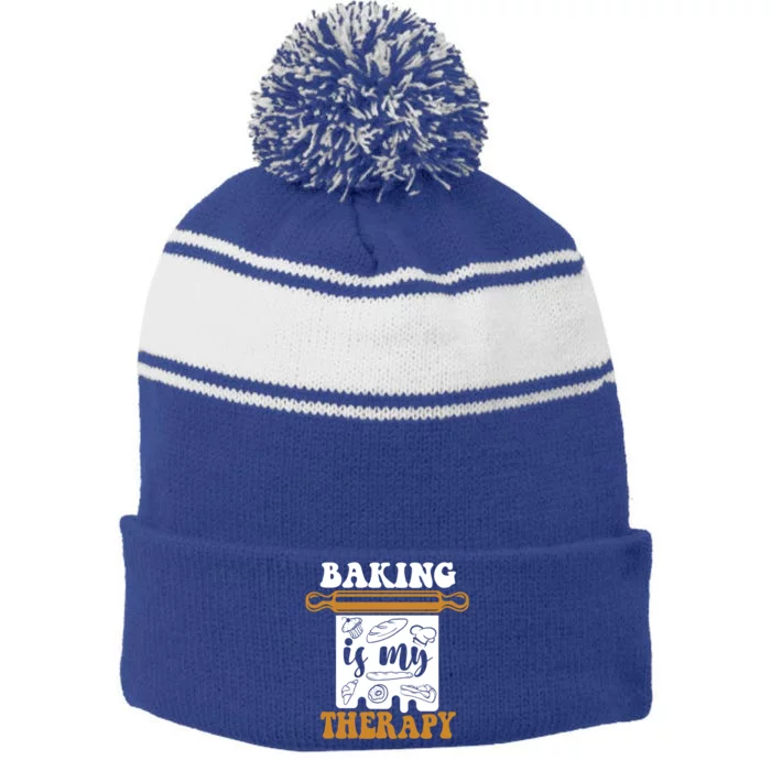 Baking Is My Therapy Bread Expert Pastry Chef Baker Bakery Gift Stripe Pom Pom Beanie