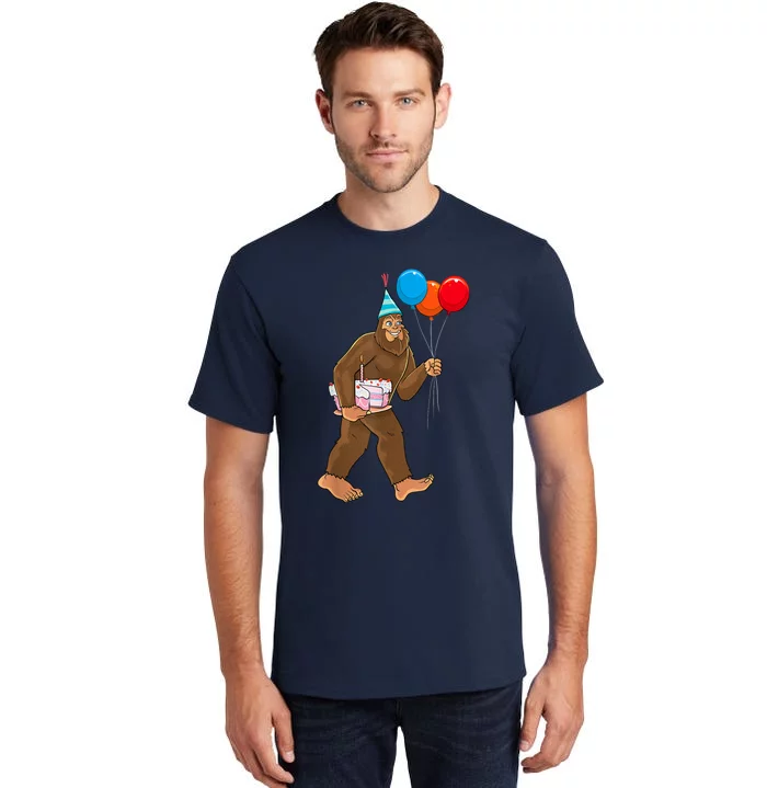 Bigfoot ItS My Birthday Party Hat Balloons Sasquatch Tall T-Shirt