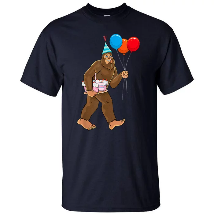 Bigfoot ItS My Birthday Party Hat Balloons Sasquatch Tall T-Shirt